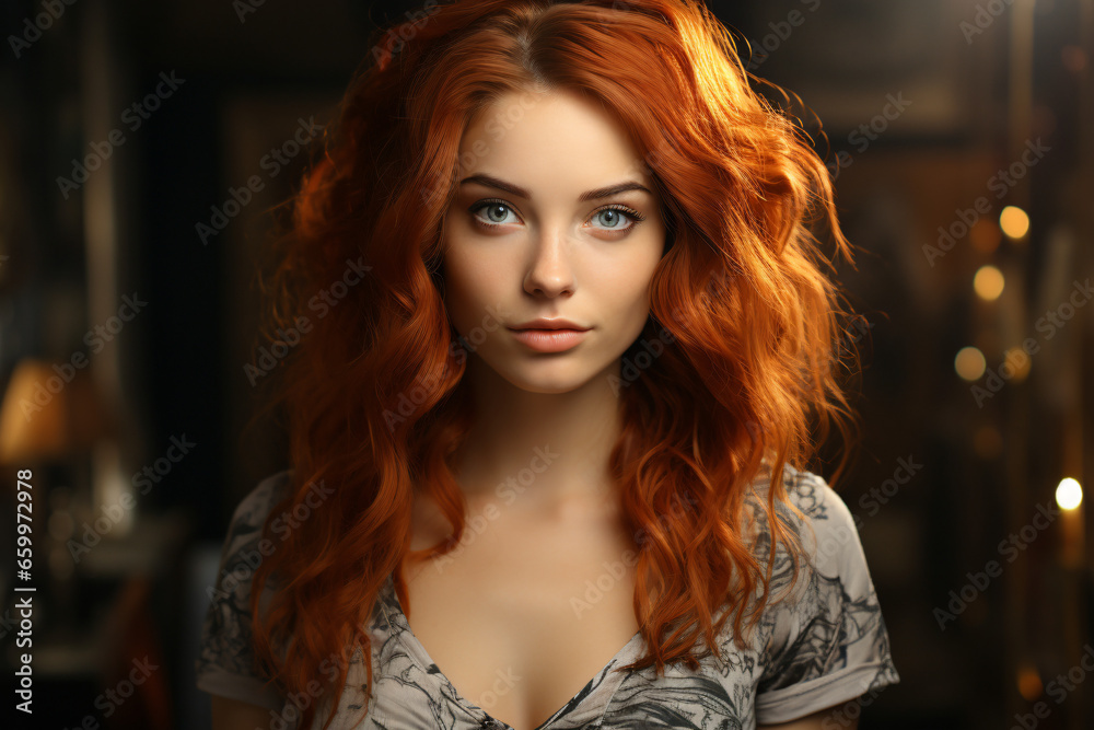 Portrait of attractive young woman with red hair and top Portrait of attractive young woman with red hair and top