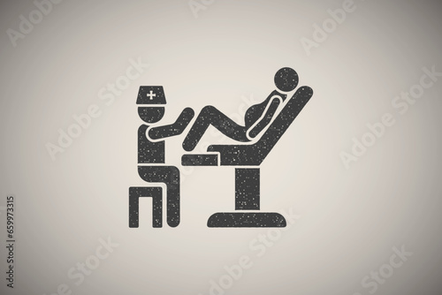 Gynecology chair, patient icon vector illustration in stamp style