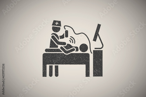 Baby control, gynecology, USM icon vector illustration in stamp style