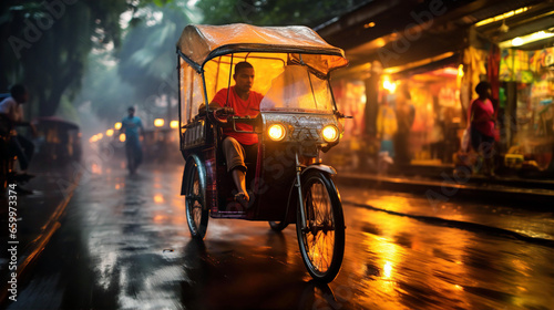 Rickshaw on old Indian town street, local atmosphere, Asian culture and travel concept photo