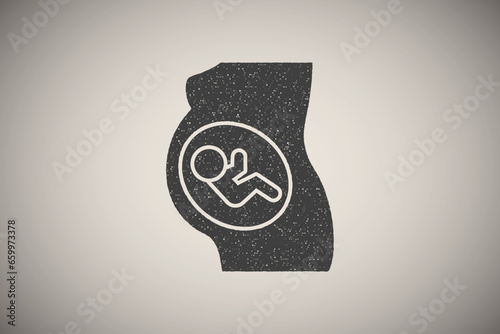 Baby, mother womb icon vector illustration in stamp style