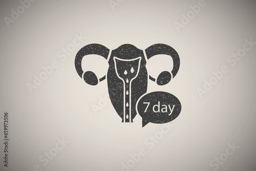 Menstrual period, 7 day icon vector illustration in stamp style