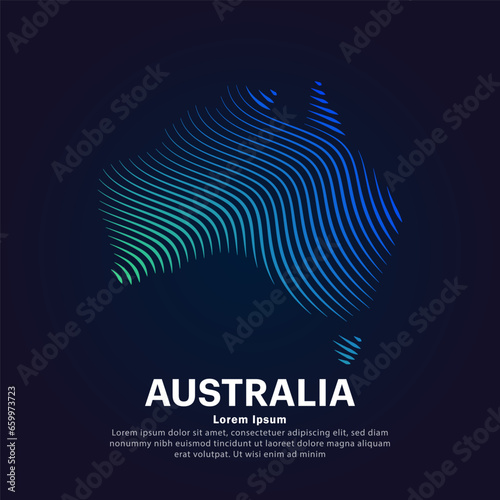 simple Map of Australia Illustration in a linear style. Abstract line art Australia map Logotype concept icon. Vector logo Australia color silhouette on a dark background. EPS 10