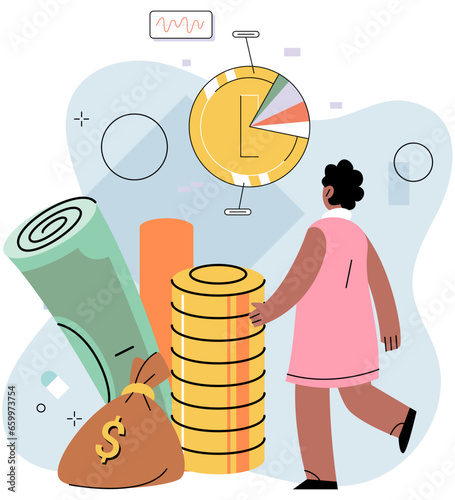 Woman planning successful money investment graph. Calculating corporate budget, analyzing finance report with business chart. Accounting concept. Financial advisor planning investment strategy