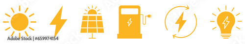 Electricity yellow icon set. Vector illustration isolated on white background
