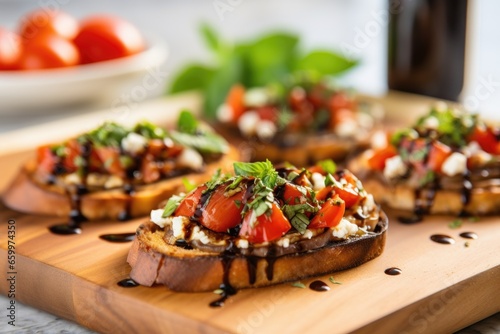 image of toasted bruschetta with goat cheese and grilled eggplant Fototapet