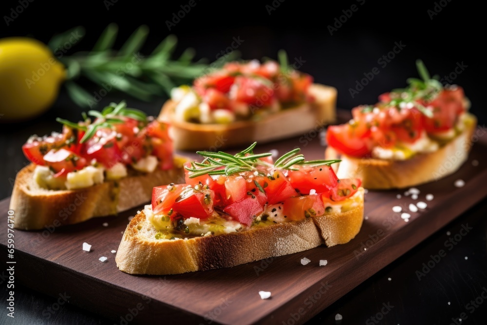 bruschetta topped with lemon zest and fresh rosemary bruschetta topped with lemon zest and fresh rosemary