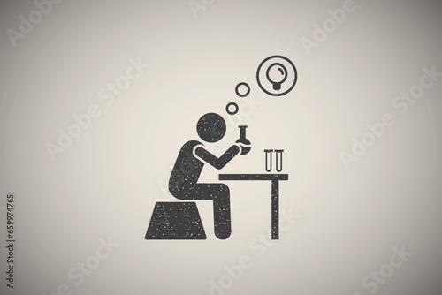 Man have idea in labaratory icon vector illustration in stamp style