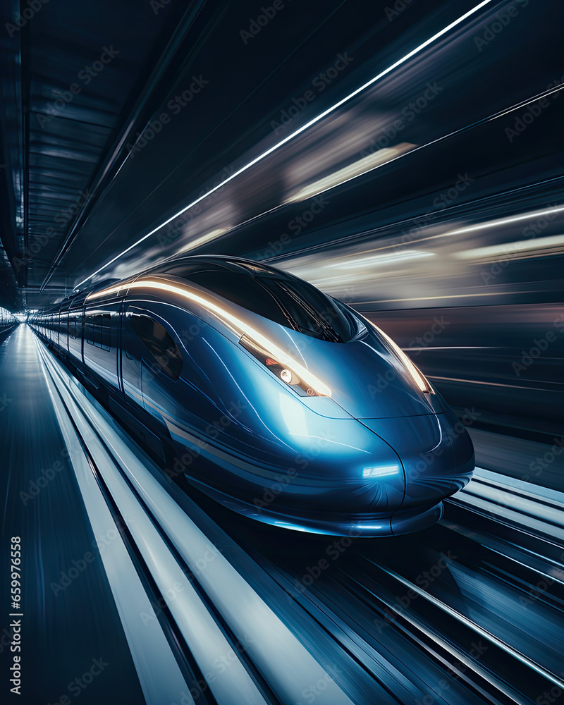 futuristic high-speed train zipping through a tunnel