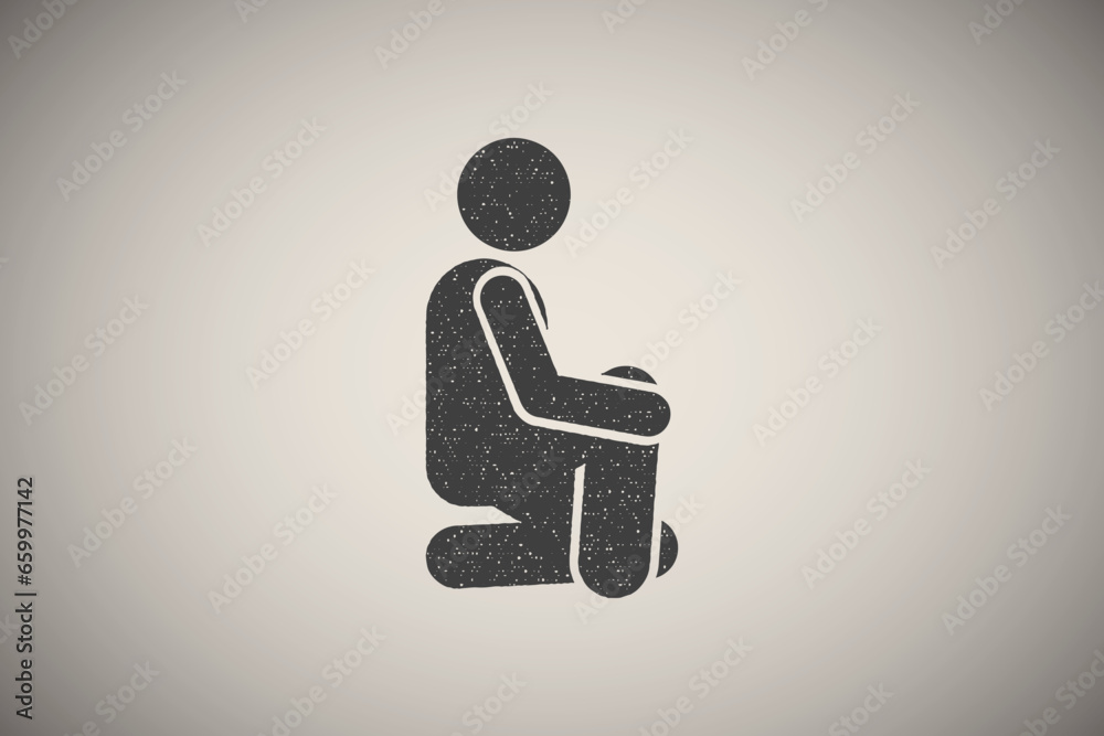 Man, person, squatting icon vector illustration in stamp style Man, person, squatting icon vector illustration in stamp style