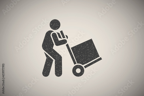 Worker, job, person, factory icon vector illustration in stamp style