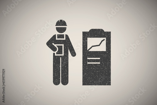 Industry, worker, man, business icon vector illustration in stamp style