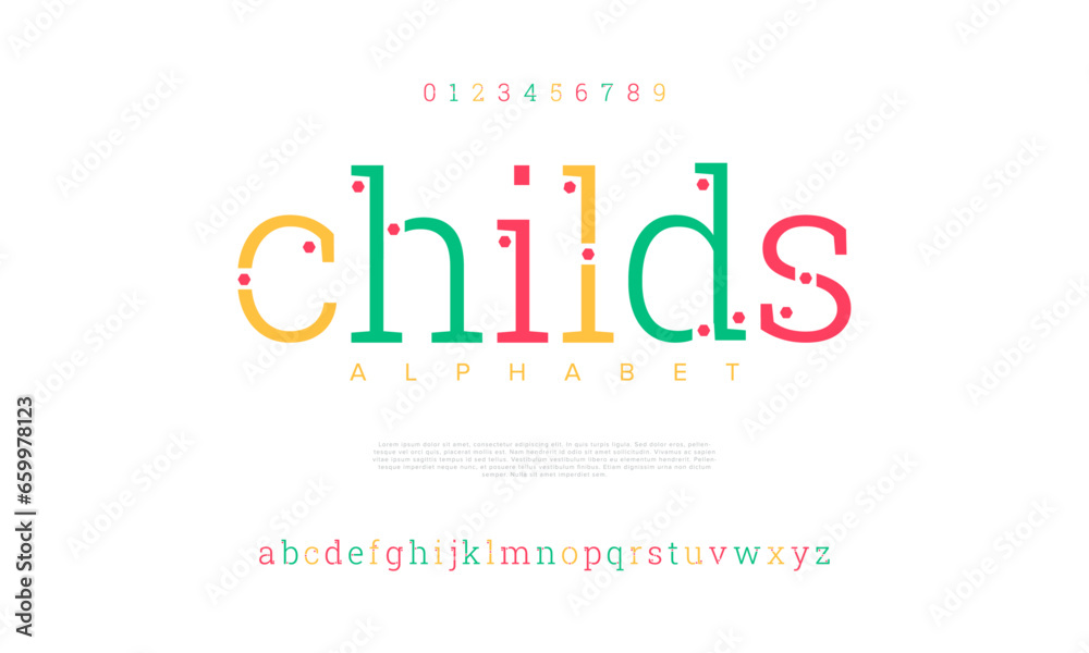 Childs creative modern urban alphabet font. Digital abstract moslem, futuristic, fashion, sport, minimal technology typography. Simple numeric vector illustration