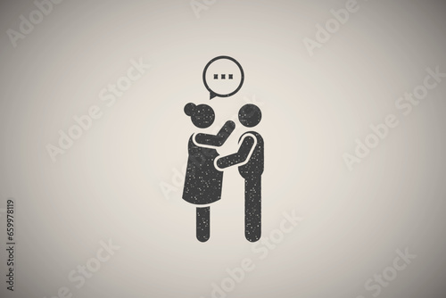 Family, happy, spouse, pregnant icon vector illustration in stamp style