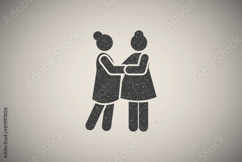 Friend, girls, pregnant icon vector illustration in stamp style