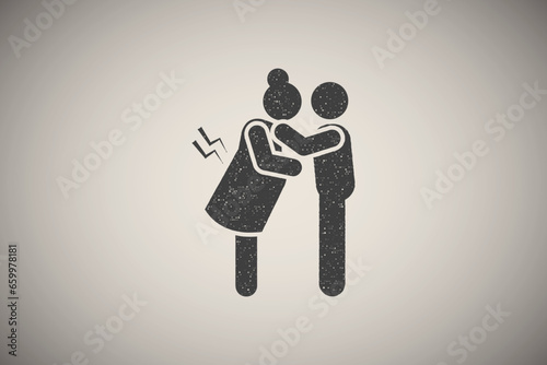 Mother, dad, pain, pregnant, family icon vector illustration in stamp style