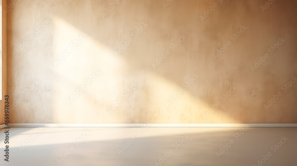 Wunderschönes originelles Hintergrundbild eines leeren Raums mit einem Spiel aus Licht und Schatten an Wand und Boden für Design oder kreative Arbeit. Generiert mit KI - obrazy, fototapety, plakaty 