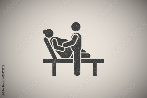 Dad, angry, mother, maternal icon vector illustration in stamp style