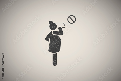 Smoking, mother, no, maternal icon vector illustration in stamp style