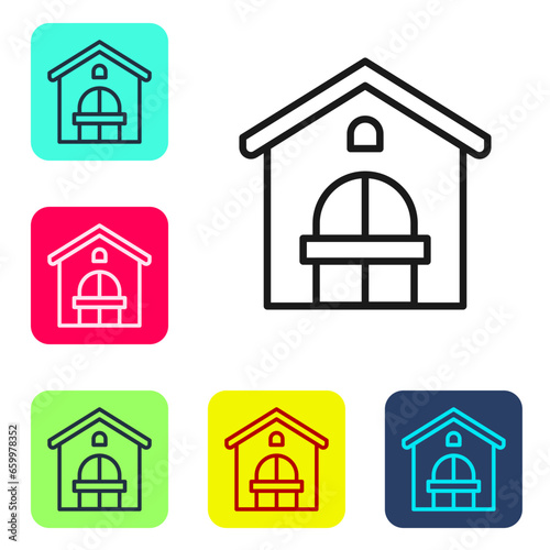 Black line Farm house icon isolated on white background. Set icons in color square buttons. Vector