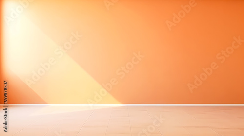 Wundersch  nes originelles Hintergrundbild eines leeren Raums mit einem Spiel aus Licht und Schatten an Wand und Boden f  r Design oder kreative Arbeit. Generiert mit KI