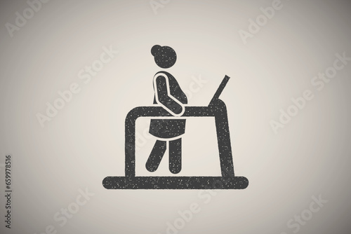 Treadmill, mother, pregnant icon vector illustration in stamp style