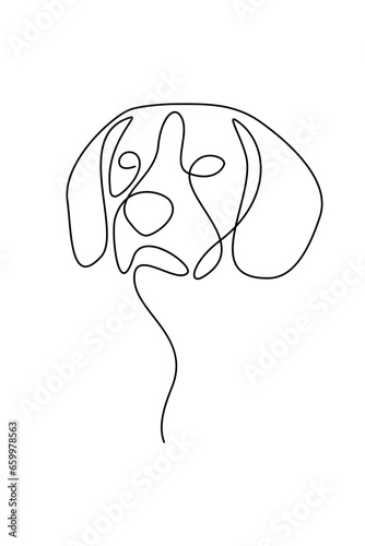 Dog portrait in continuous line art drawing style. Hound dog head black linear sketch isolated on white background. Vector illustration