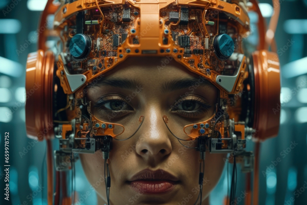 Women and AI core processing concepts. Humans and future machine brains. Women and AI core processing concepts. Humans and future machine brains.