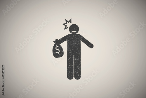 Money, stingy, thrifty icon vector illustration in stamp style