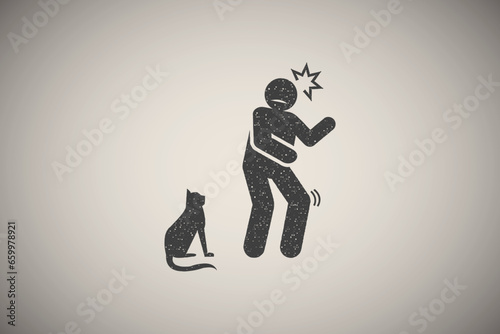 Cat, man, scared, superstition icon vector illustration in stamp style