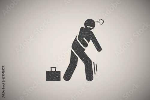 Flee, run away, running away icon vector illustration in stamp style