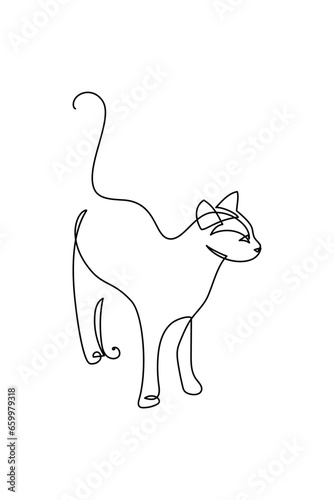 Cat in continuous line art drawing style. Black linear sketch isolated on white background. Vector illustration