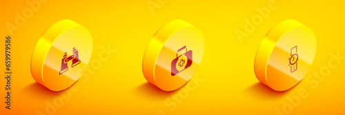 Set Isometric Binoculars, First aid kit and Wrist watch icon. Vector