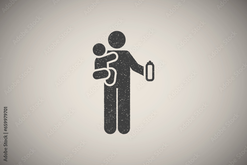 Baby, milk, father icon vector illustration in stamp style Baby, milk, father icon vector illustration in stamp style