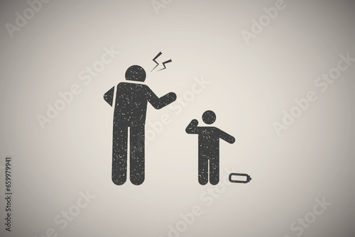 Milk, baby, child, angry, father icon vector illustration in stamp style