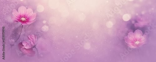 Panel kuchenny z motywem Różowy kwiat kosmos, cukierkowy deseń z efektem bokeh, kartka z miejscem na tekst