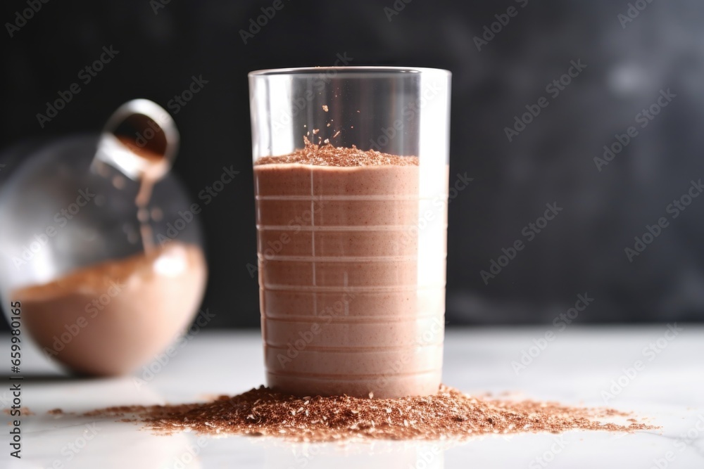 a flaxseed smoothie spilling out of a tipped-over glass a flaxseed smoothie spilling out of a tipped-over glass