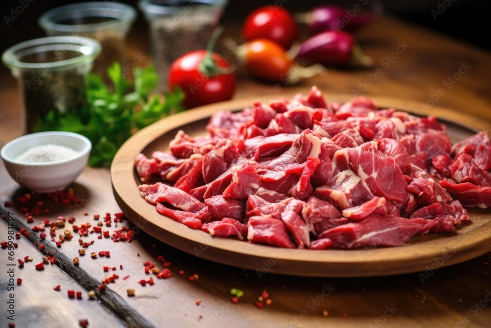 raw, marinated meat ready for traditional gyro cooking