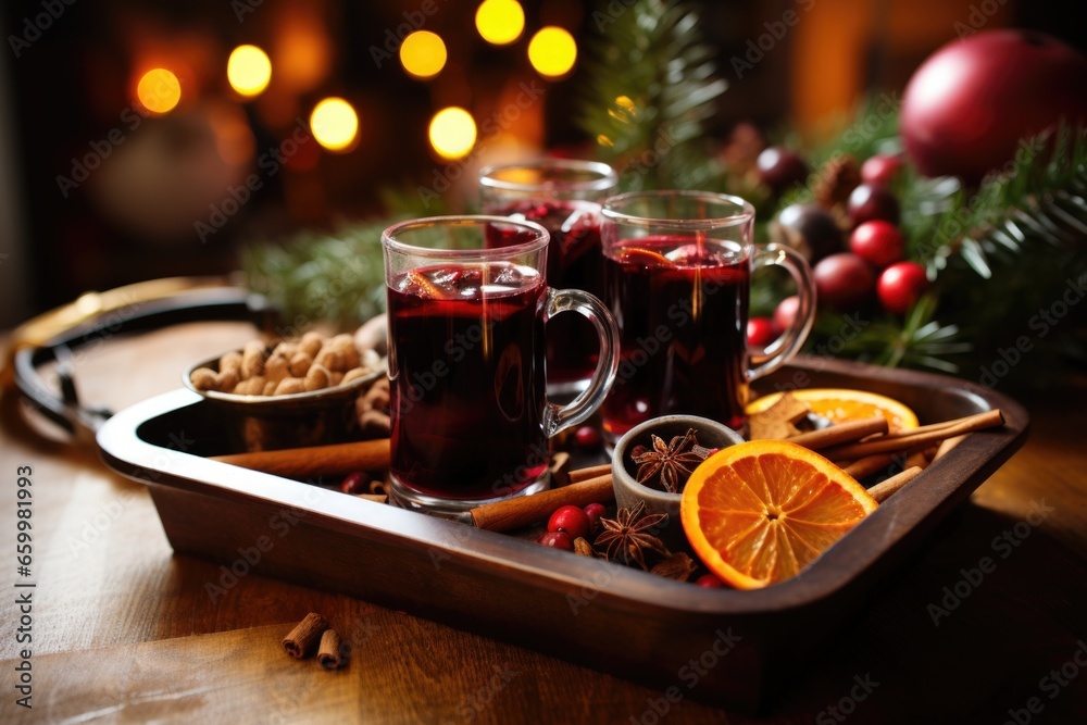 glasses of mulled wine on a tray