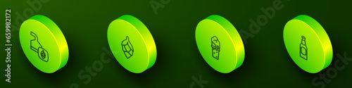 Set Isometric line Beer brewing process, Hop, Glass of beer and bottle icon. Vector