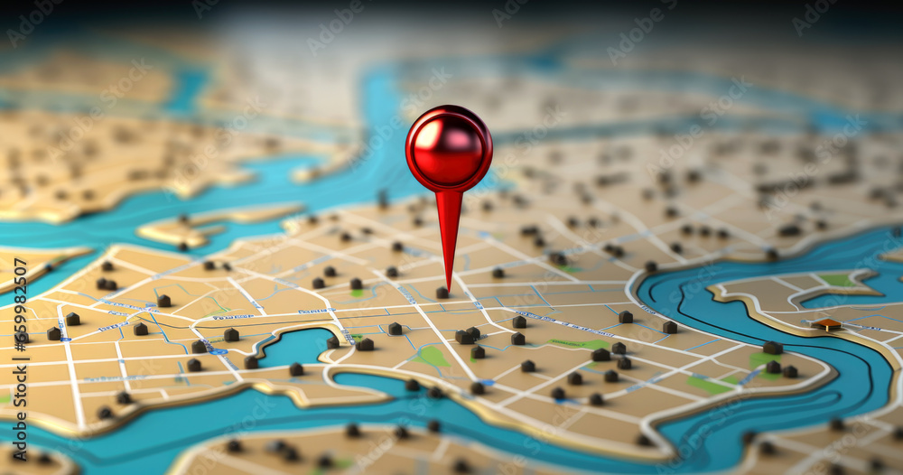 3D Map travel location. Locator mark of map and location pin or navigation icon sign on background with search. 3D rendering 3D Map travel location. Locator mark of map and location pin or navigation icon sign on background with search. 3D rendering