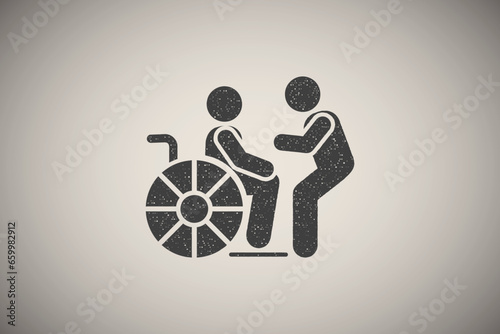 Wheelchair help handicapped icon vector illustration in stamp style