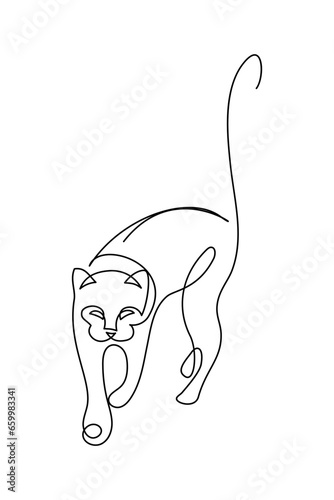 Cat in continuous line art drawing style. Black linear sketch isolated on white background. Vector illustration