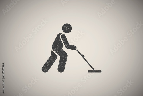 Cleaner, professional, vacuum icon vector illustration in stamp style