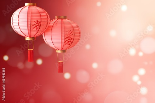 pink chinese lanterns on bokeh background