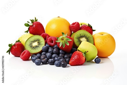 a selection of fresh fruits on a white background