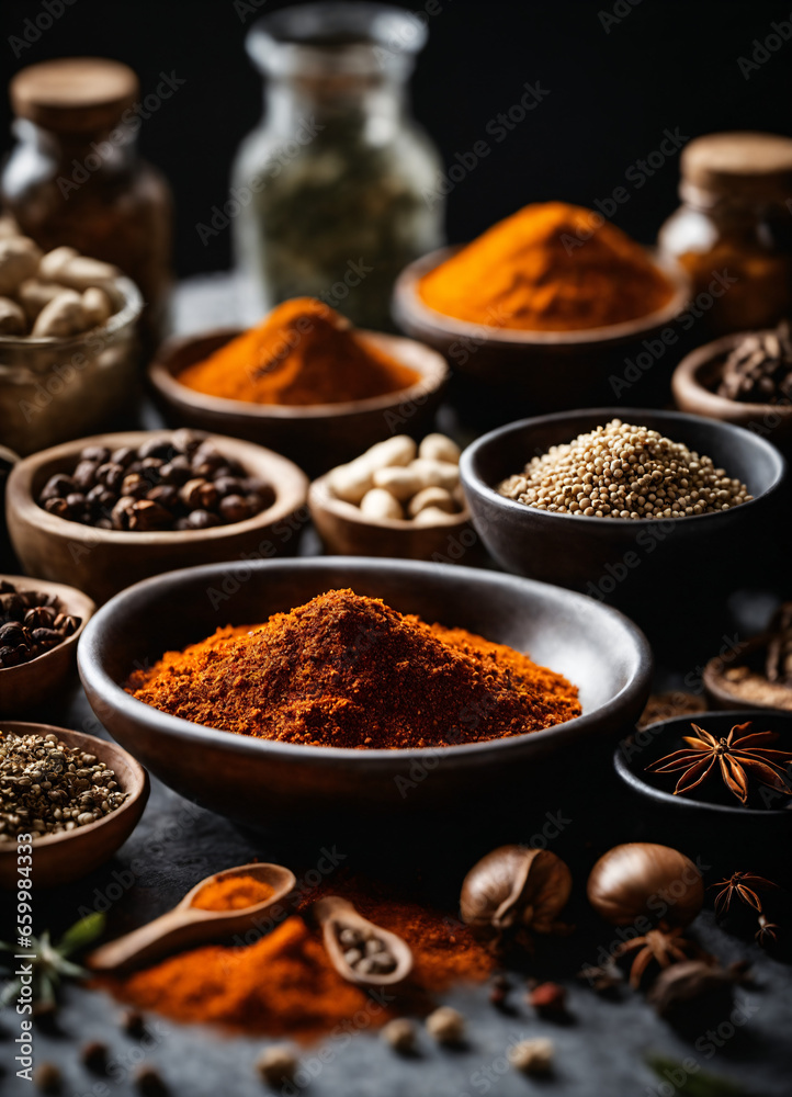 Variety of spices in bowls