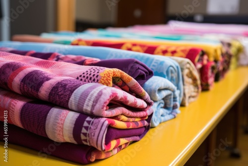 a lined up set of blankets for donation