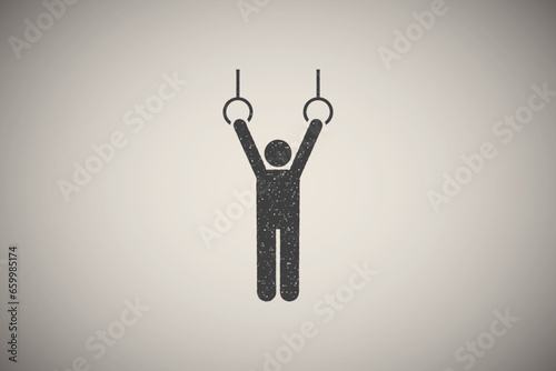 Gym swing exercise man fitness with arrow pictogram icon vector illustration in stamp style