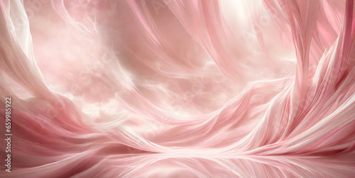abstract mystic romantic background with etheral waves and pattern, big copy space in pink and white colors 